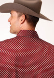 Roper Mens Long Sleeve Snap Stretch Poplin Diamond Wine Western Shirt - Roper