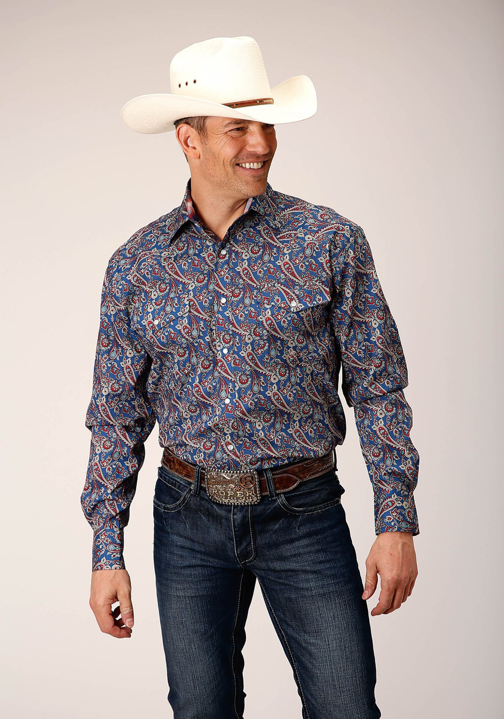 Roper Mens Long Sleeve Snap Independence Foulard Western Shirt - Roper