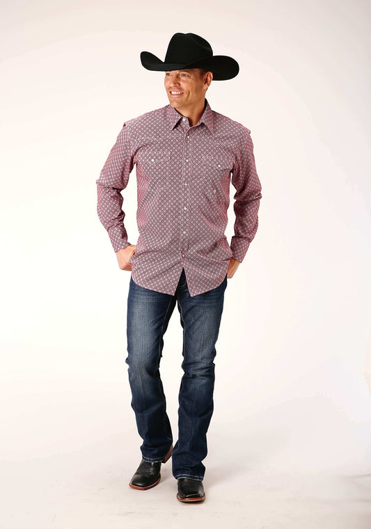 Roper Mens Long Sleeve Snap Red Diamond Foulard Western Shirt - Roper - Flyclothing LLC