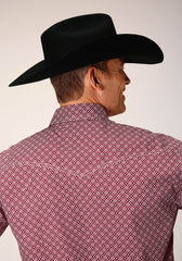 Roper Mens Long Sleeve Snap Red Diamond Foulard Western Shirt