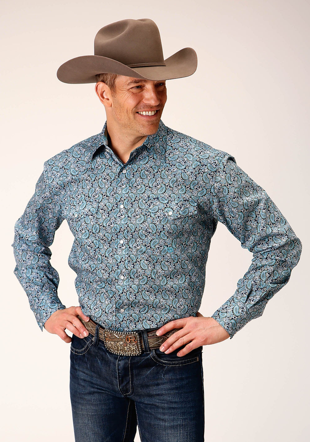 Roper Mens Long Sleeve Snap Peacock Paisley Western Shirt - Roper