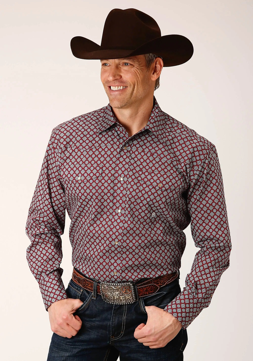 Roper Mens Long Sleeve Snap Classic Foulard Western Shirt - Roper