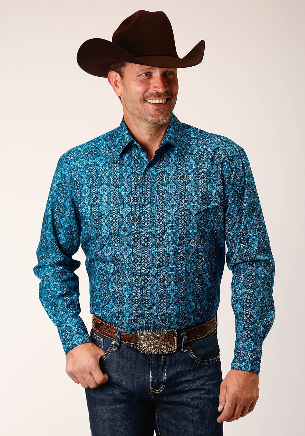 Roper Mens Long Sleeve Snap Gothic Medallion Western Shirt - Roper