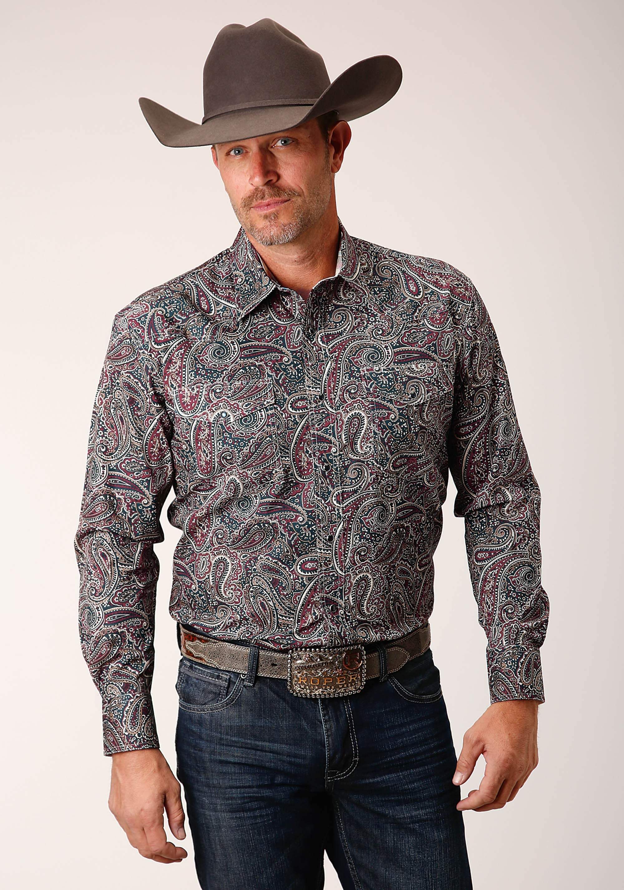 Roper Mens Long Sleeve Snap Old Time Paisley Western Shirt - Roper - Flyclothing LLC