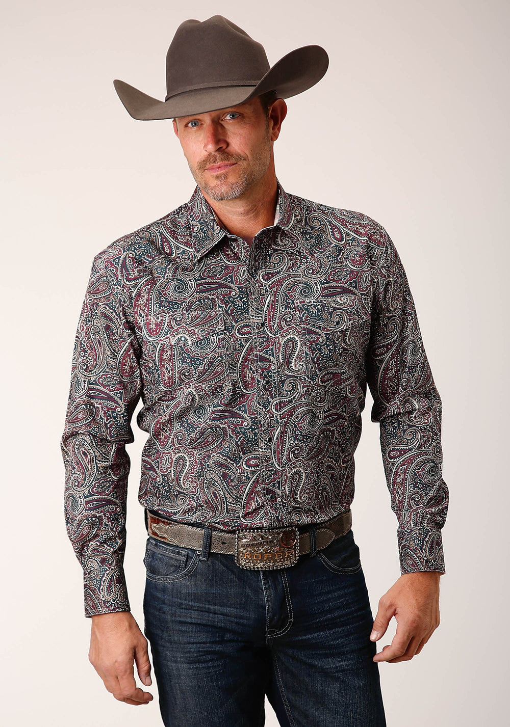 Roper Mens Long Sleeve Snap Old Time Paisley Western Shirt - Roper