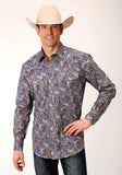 Roper Mens Long Sleeve Snap Royal Paisley Western Shirt - Roper