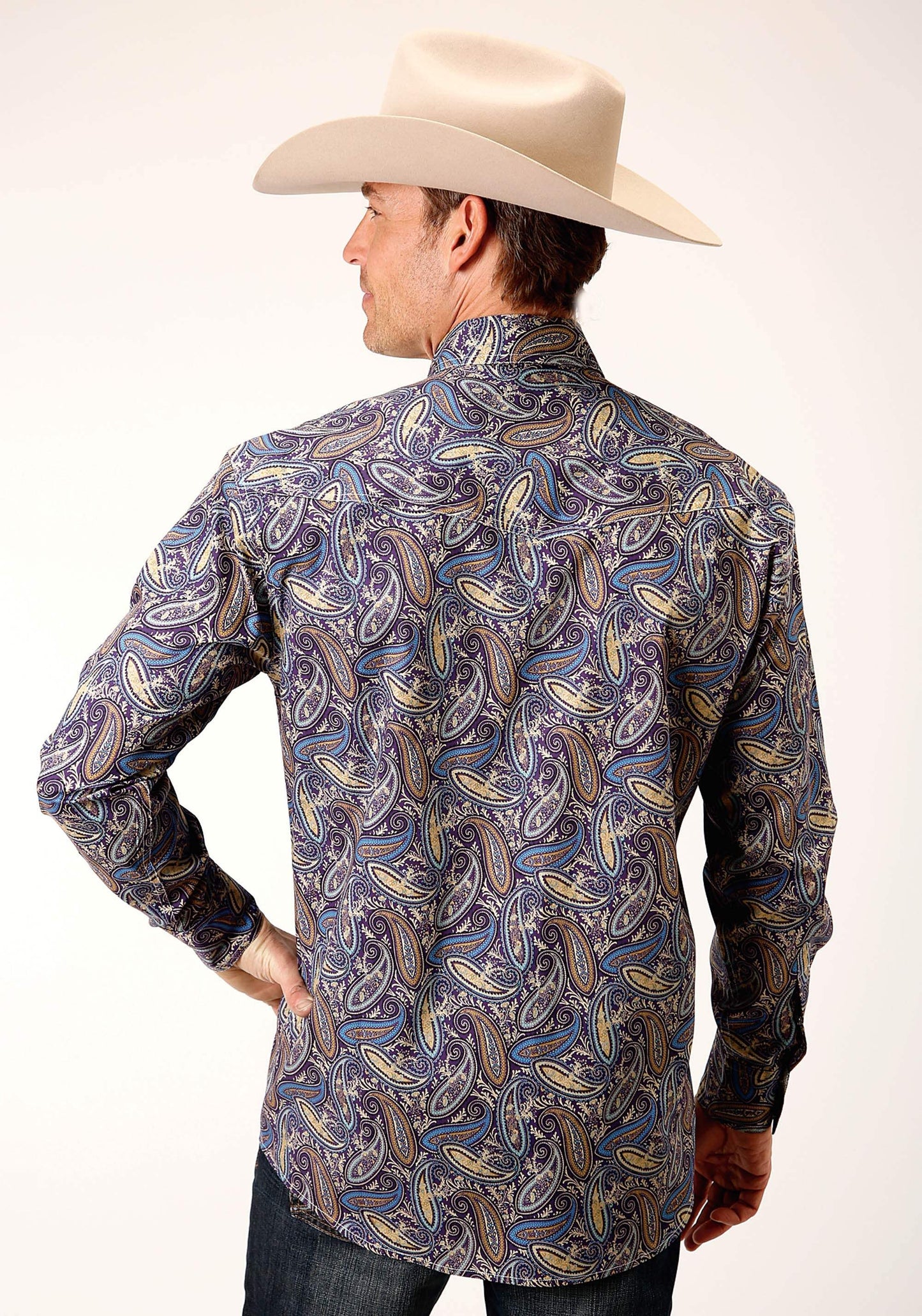 Roper Mens Long Sleeve Snap Royal Paisley Western Shirt - Roper - Flyclothing LLC