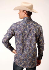 Roper Mens Long Sleeve Snap Royal Paisley Western Shirt - Roper - Flyclothing LLC