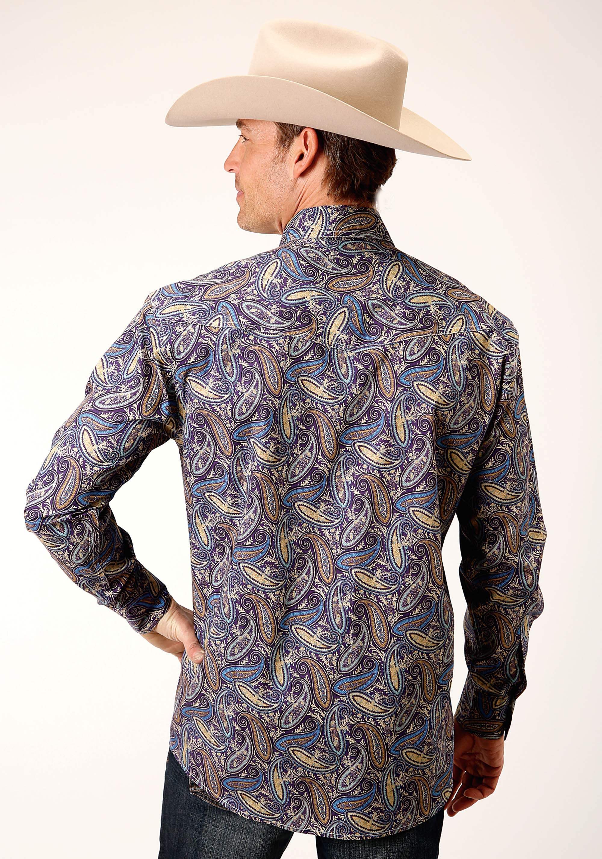 Roper Mens Long Sleeve Snap Royal Paisley Western Shirt - Roper - Flyclothing LLC