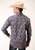 Roper Mens Long Sleeve Snap Royal Paisley Western Shirt - Roper