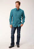 Roper Mens Long Sleeve Snap Vintage Teal Print Western Shirt - Roper