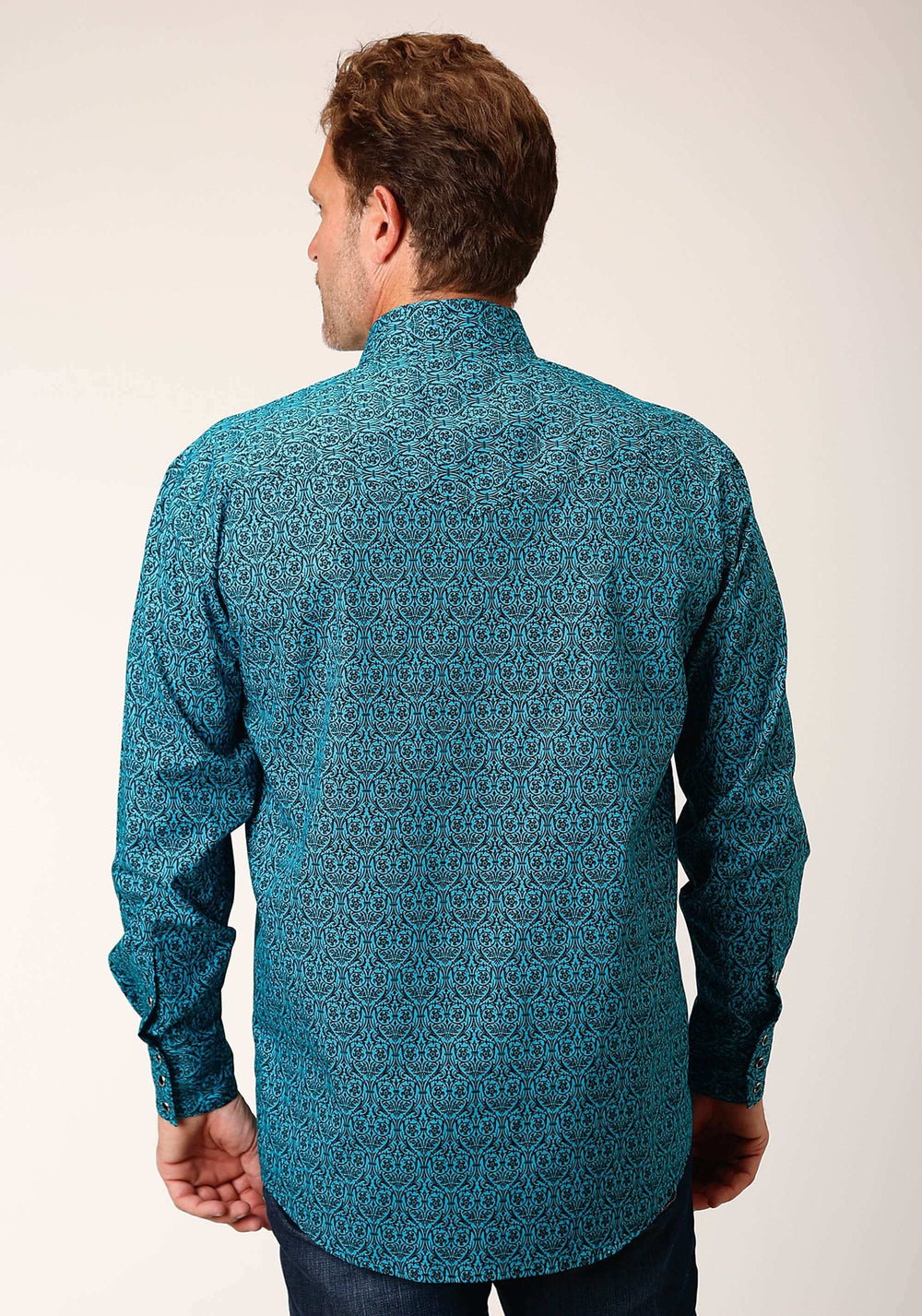 Roper Mens Long Sleeve Snap Vintage Teal Print Western Shirt - Roper - Flyclothing LLC