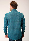 Roper Mens Long Sleeve Snap Vintage Teal Print Western Shirt - Roper