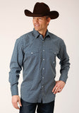 Roper Mens Long Sleeve Snap Diamond Print Navy Western Shirt - Roper
