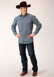 Roper Mens Long Sleeve Snap Diamond Print Navy Western Shirt - Roper
