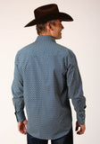 Roper Mens Long Sleeve Snap Diamond Print Navy Western Shirt - Roper