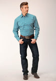 Roper Mens Long Sleeve Snap Diamond Print Turquoise Western Shirt - Roper