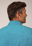 Roper Mens Long Sleeve Snap Diamond Print Turquoise Western Shirt - Roper