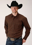 Roper Mens Long Sleeve Snap Black Fill Brown Western Shirt - Roper