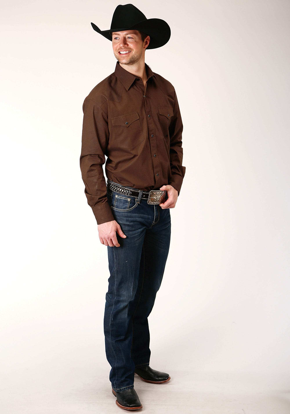 Roper Mens Long Sleeve Snap Black Fill Brown Western Shirt - Roper - Flyclothing LLC