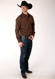 Roper Mens Long Sleeve Snap Black Fill Brown Western Shirt - Roper