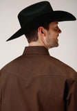 Roper Mens Long Sleeve Snap Black Fill Brown Western Shirt - Roper