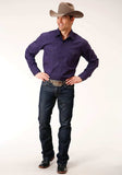 Roper Mens Long Sleeve Snap Black Fill Solid Purple Western Shirt - Roper