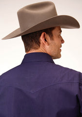 Roper Mens Long Sleeve Snap Black Fill Solid Purple Western Shirt - Roper