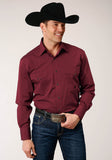 Roper Mens Long Sleeve Snap Black Fill Solid Wine Western Shirt - Roper