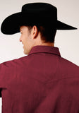 Roper Mens Long Sleeve Snap Black Fill Solid Wine Western Shirt - Roper