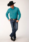 Roper Mens Long Sleeve Snap Black Fill Solid Teal Western Shirt - Roper