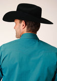 Roper Mens Long Sleeve Snap Black Fill Solid Teal Western Shirt - Roper