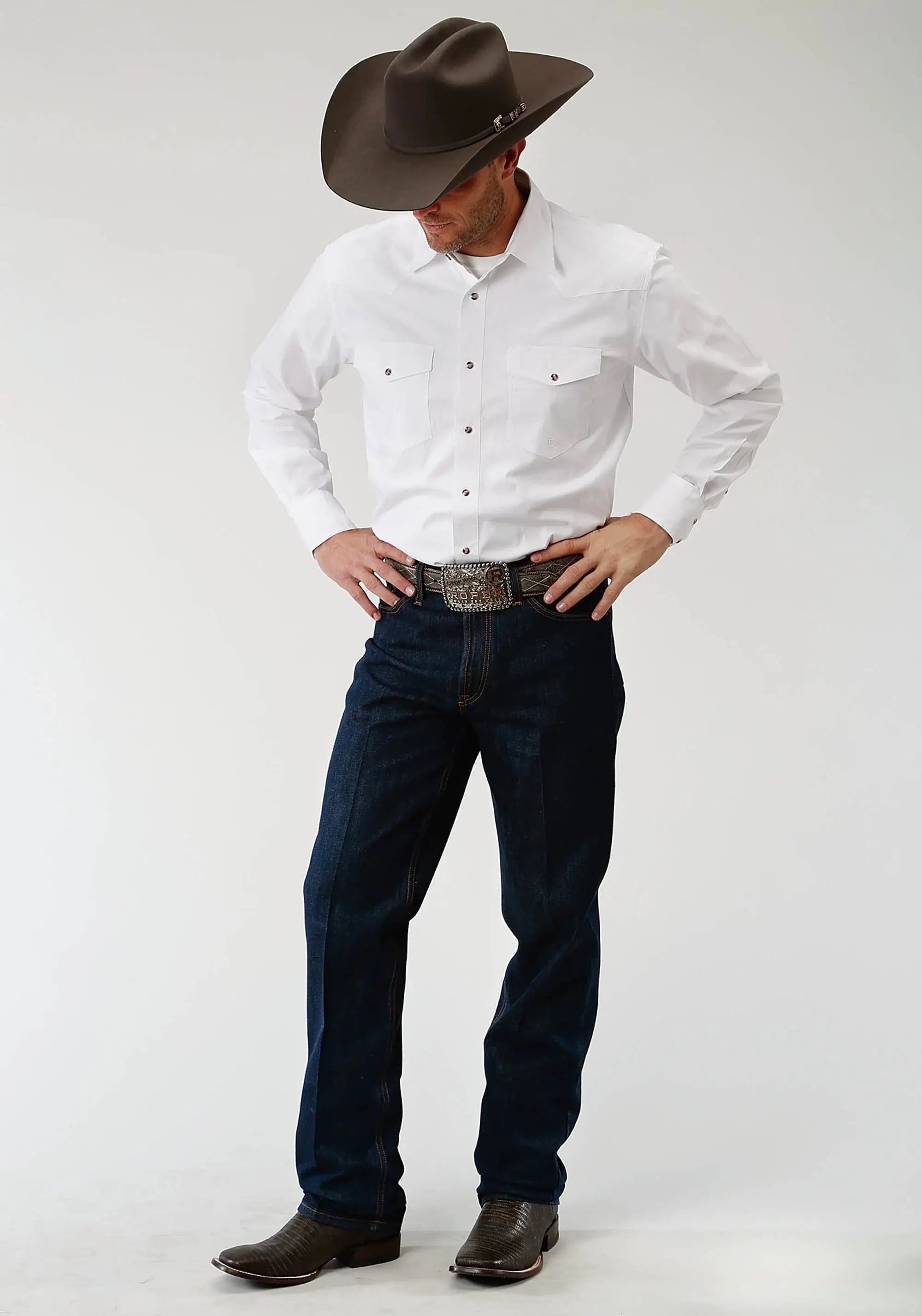 Roper Mens White Solid Long Sleeve Western Snap Shirt - Roper - Flyclothing LLC