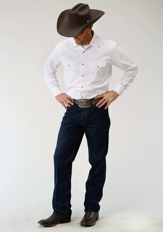 Roper Mens White Solid Long Sleeve Western Snap Shirt - Roper - Flyclothing LLC