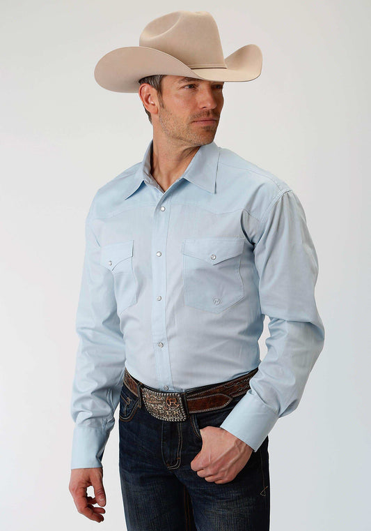 Roper Mens Blue Solid Long Sleeve Western Snap Shirt - Roper - Flyclothing LLC