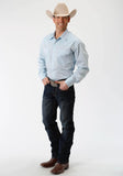 Roper Mens Blue Solid Long Sleeve Western Snap Shirt - Roper