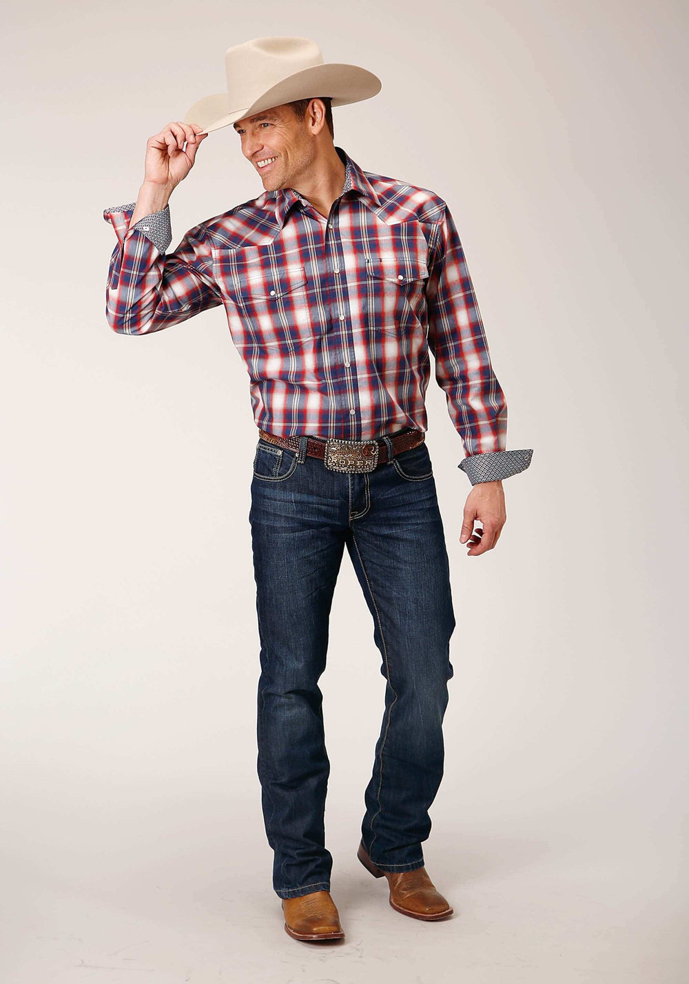 Roper Mens Long Sleeve Snap Independence Plaid Western Shirt - Roper - Flyclothing LLC
