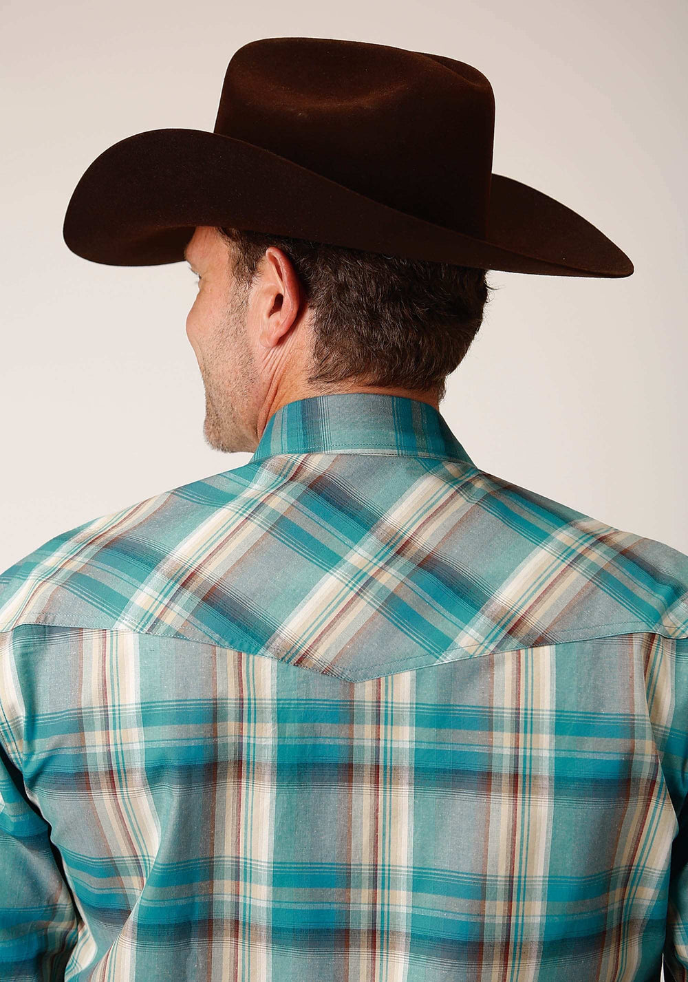Roper Mens Long Sleeve Snap Sandy Turquoise Plaid Western Shirt - Roper - Flyclothing LLC