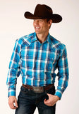 Roper Mens Long Sleeve Snap Blue Moon Plaid Western Shirt - Roper