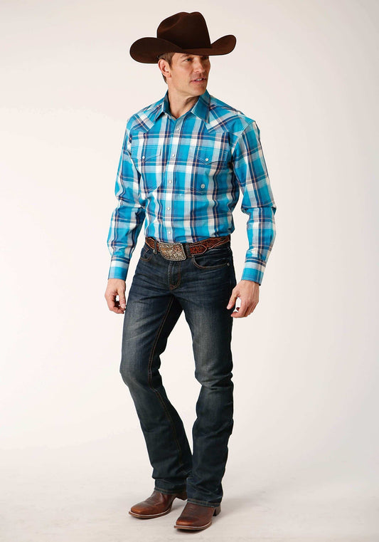 Roper Mens Long Sleeve Snap Blue Moon Plaid Western Shirt - Roper - Flyclothing LLC
