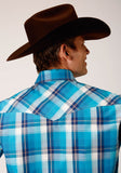 Roper Mens Long Sleeve Snap Blue Moon Plaid Western Shirt - Roper