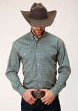 Roper Mens Long Sleeve Button Teal Foulard Western Shirt - Roper