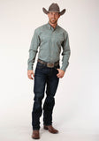 Roper Mens Long Sleeve Button Teal Foulard Western Shirt - Roper