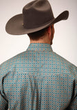 Roper Mens Long Sleeve Button Teal Foulard Western Shirt - Roper