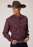 Roper Mens Long Sleeve Button Wine Star Geo Western Shirt - Roper