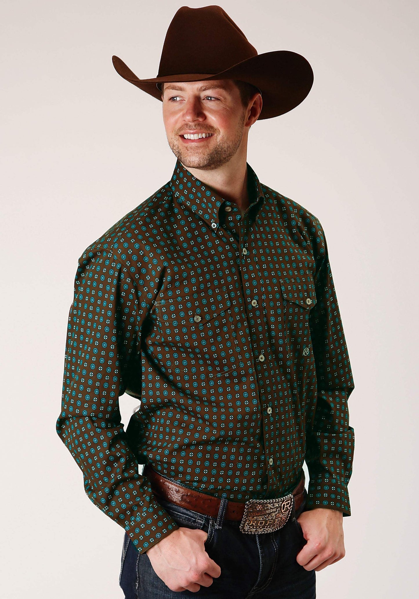 Roper Mens Long Sleeve Button Chocolate Agave Foulard Western Shirt - Roper - Flyclothing LLC