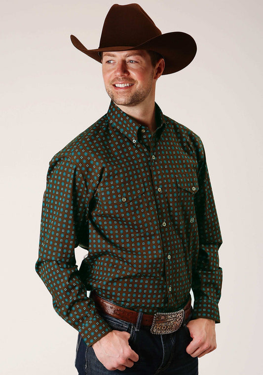 Roper Mens Long Sleeve Button Chocolate Agave Foulard Western Shirt - Roper - Flyclothing LLC