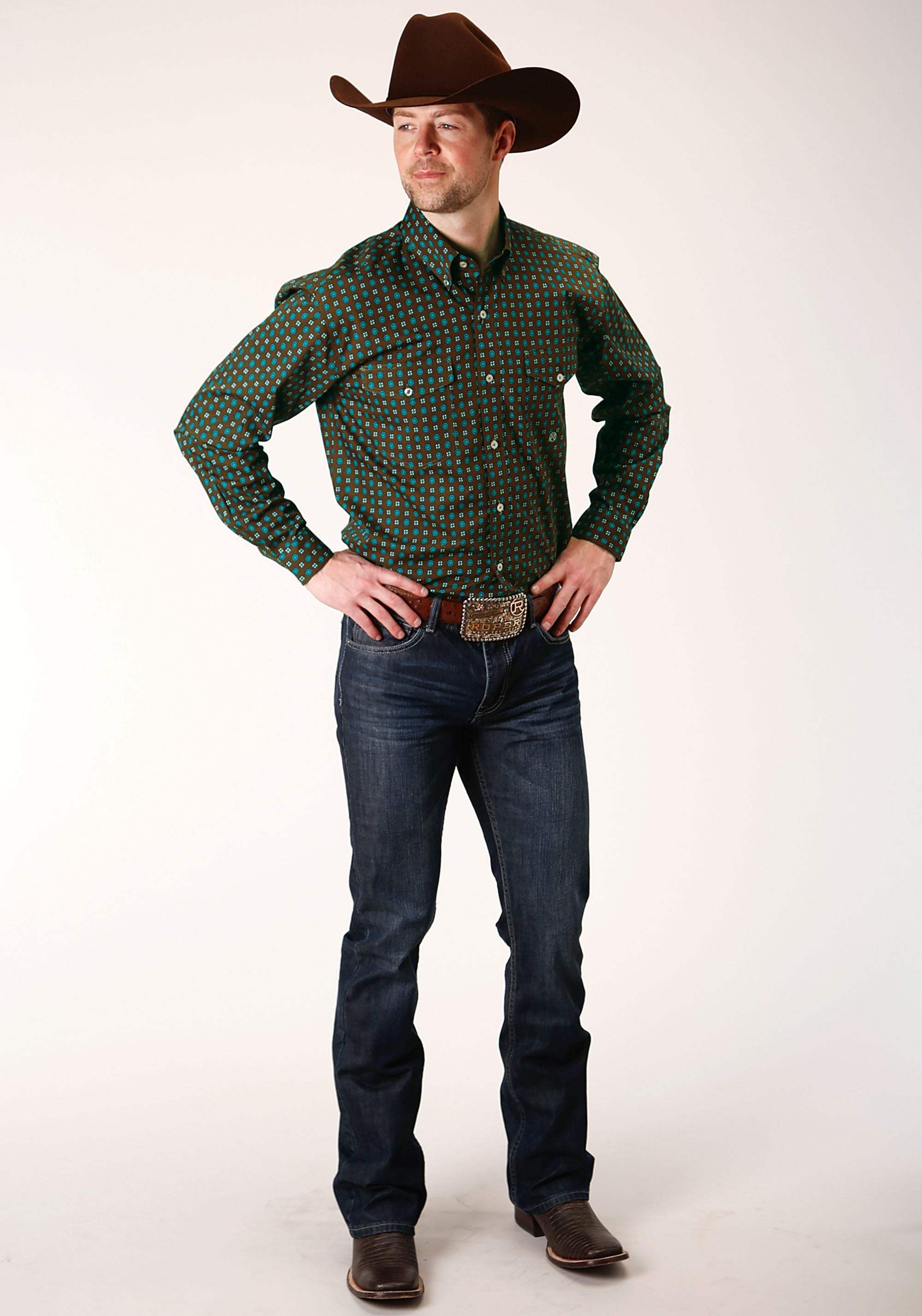 Roper Mens Long Sleeve Button Chocolate Agave Foulard Western Shirt - Roper - Flyclothing LLC