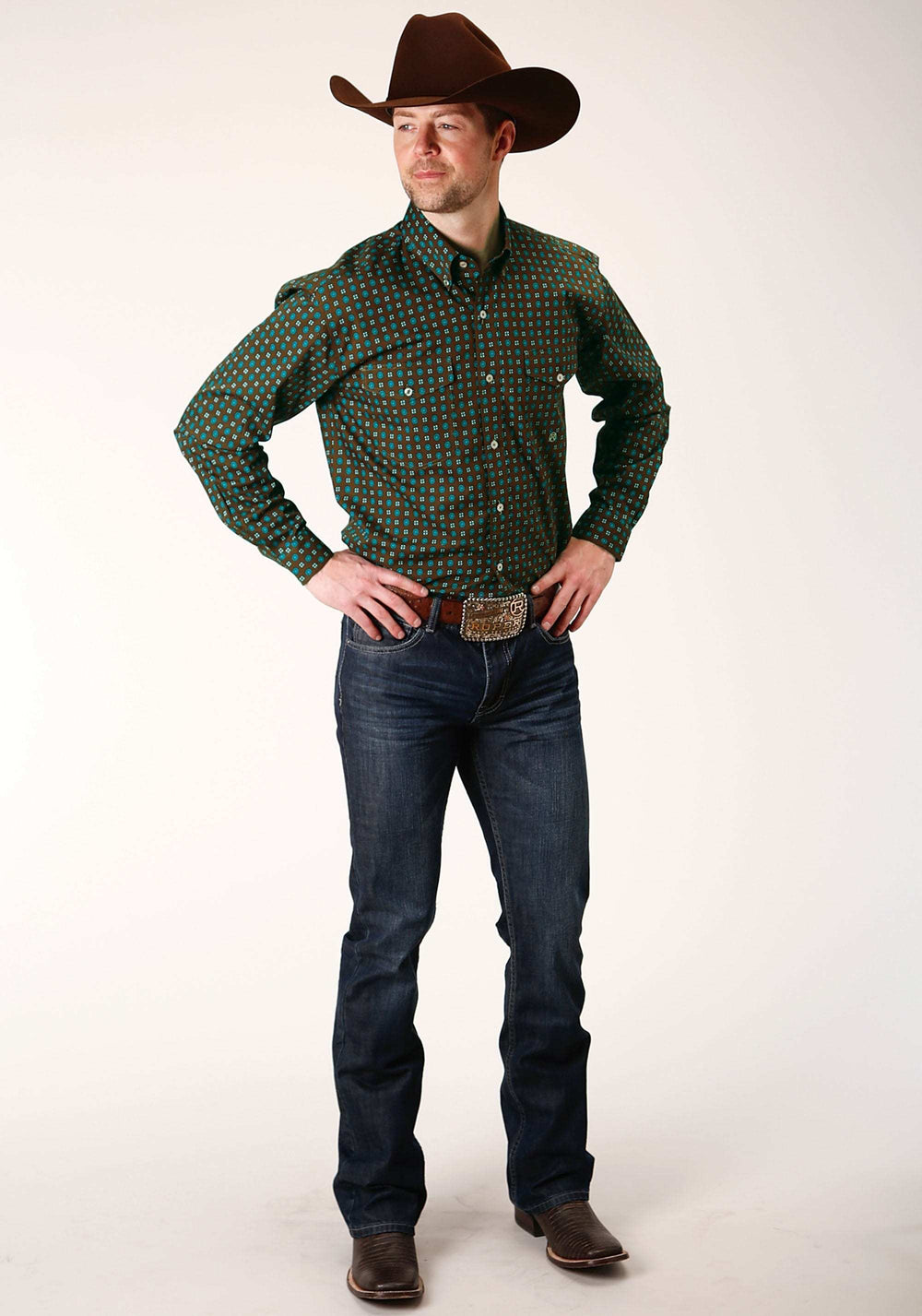 Roper Mens Long Sleeve Button Chocolate Agave Foulard Western Shirt - Roper - Flyclothing LLC