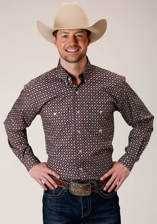 Roper Mens Long Sleeve Button Red Currant Foulard Western Shirt - Roper - Flyclothing LLC